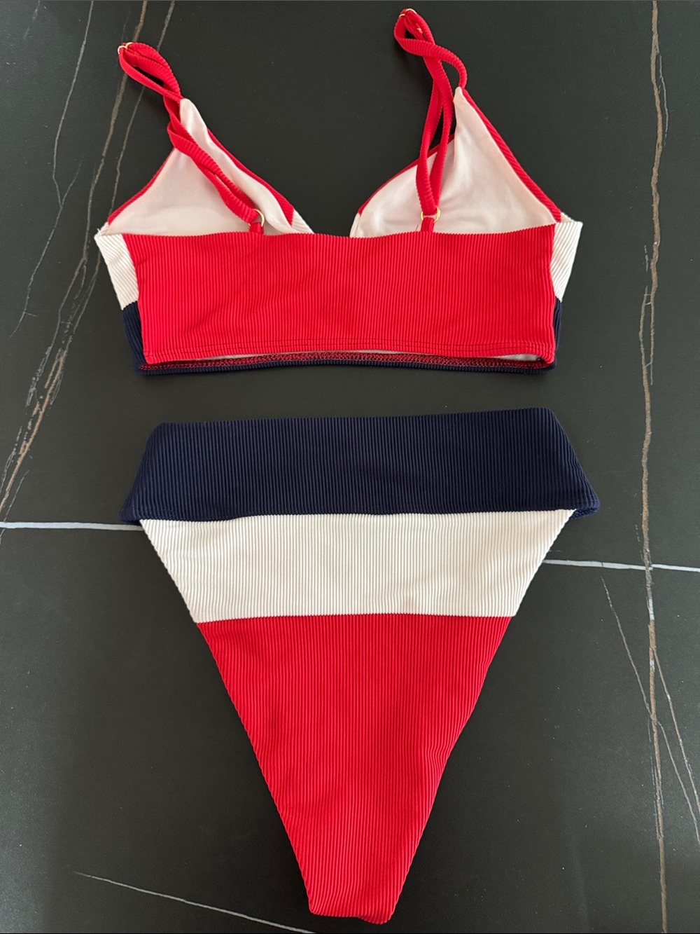Beach Riot Red White Navy Ribbed Stripe Bikini Set - Picture 3 of 4